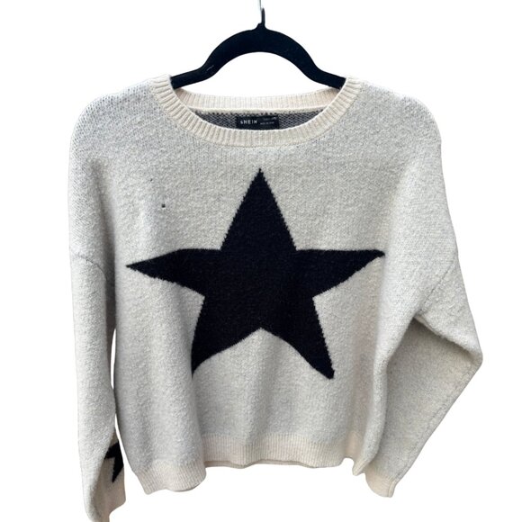 35. Tan & Black Star Print Knit Sweater Women’s Size L - Picture 4 of 5